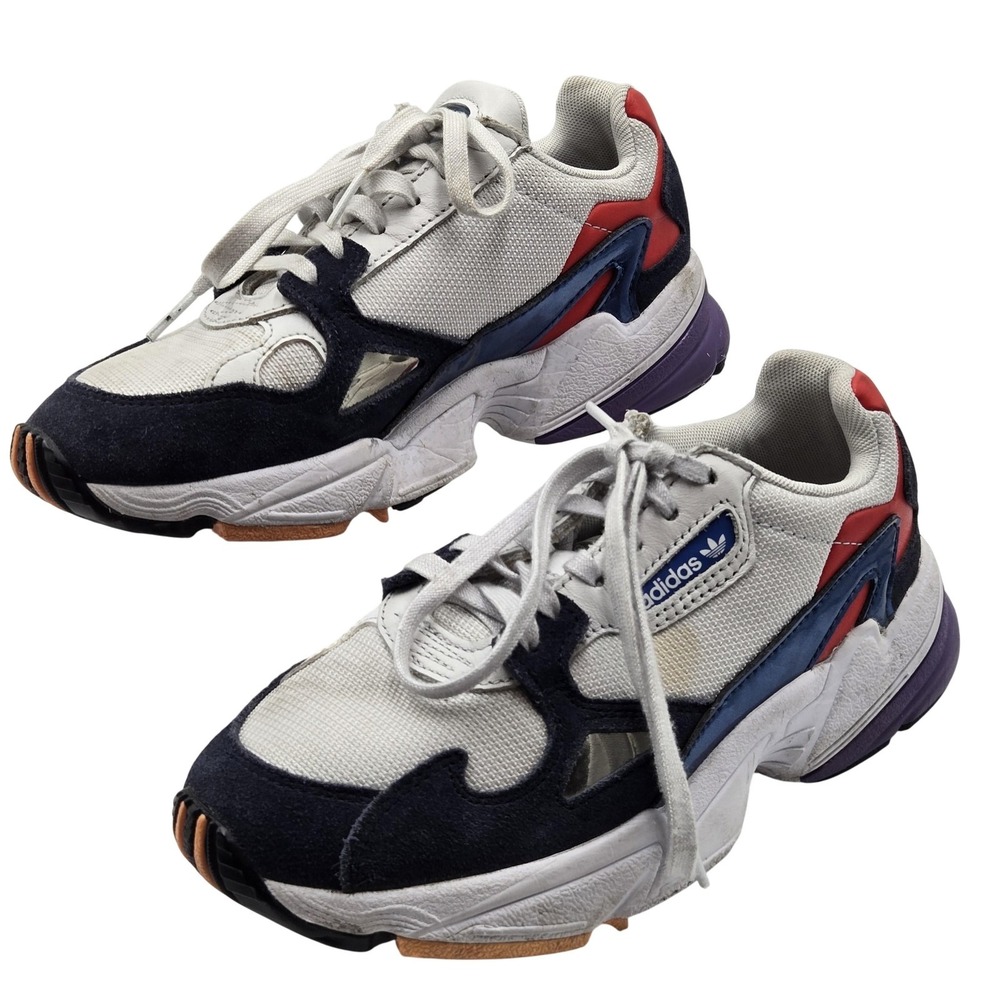 Adidas Falcon Shoes Womens Size 5 White Navy Red Low Top Mesh CG6246 Sneakers